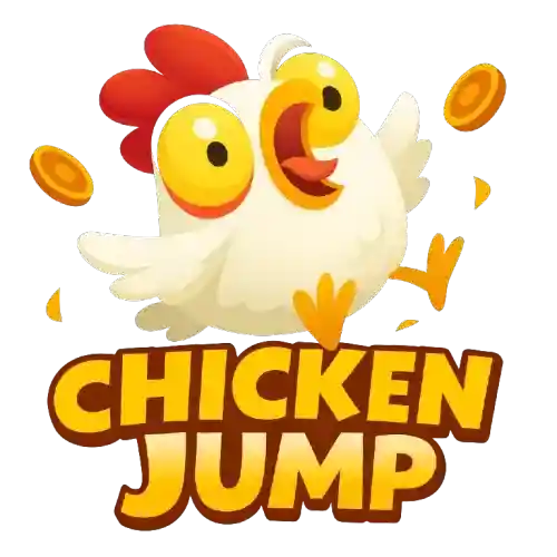 Chicken Jump logo featuring a cheerful cartoon chicken character with vibrant colors and playful design